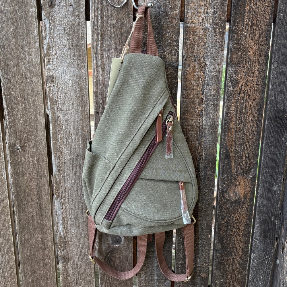 Antik Kraft Olive Cotton Canvas Sling Bag / Small Backpack NWT